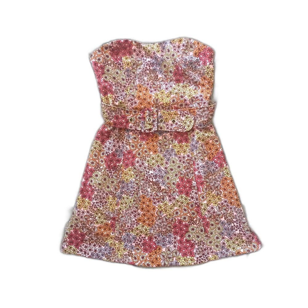 Strapless Pink Floral Belted Mini Dress NWT M Cottagecore Garden Party Spring - Picture 4 of 16